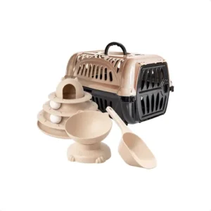 Kit Caixa Transporte Luxo Para Gatos Comedouro Brinquedo