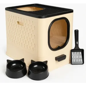 Caixa De Areia Premium Para Gatos Fechada Furba Grande Sandbox Luxo Bege