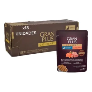 Ração Úmida Gatos Castrados Salmão Frango Gran Plus 18 Sachês 85g
