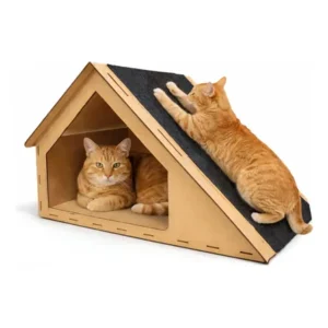 Casinha Casa Para Gatos Com Arranhador E Descanso Pets Mdf Madeira